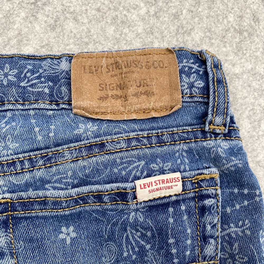 Levi Strauss Signature Wide Leg Jeans Girls 10 23x24 Blue Paisley Print Stretch - Picture 12 of 14